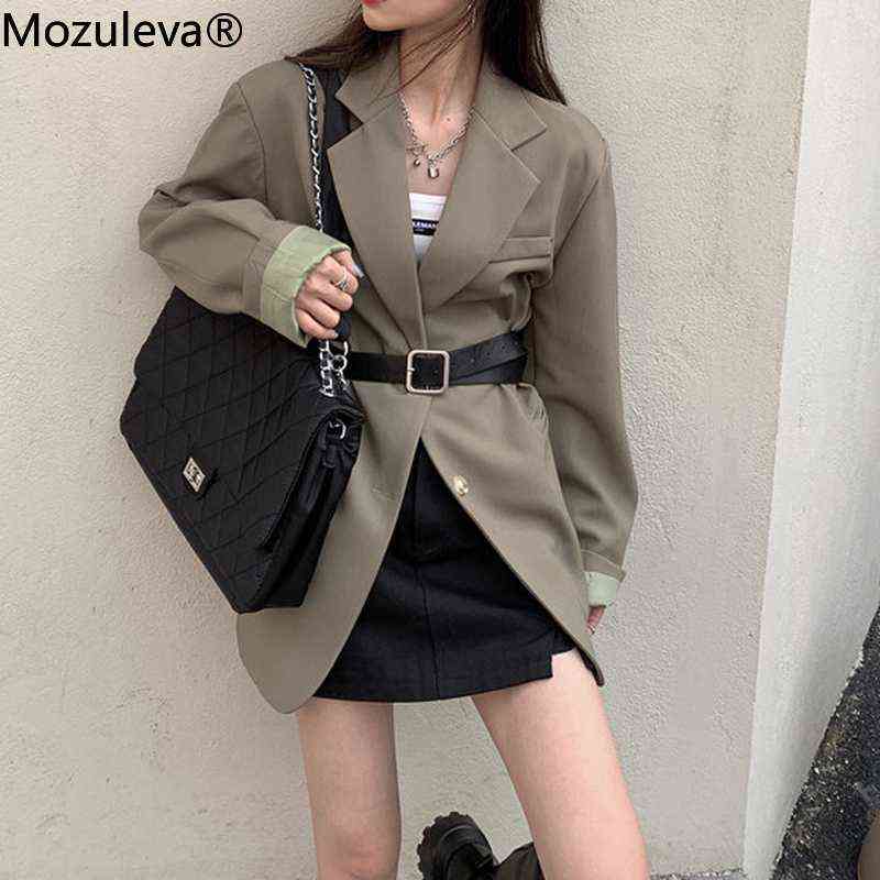 Mozuleva Chic Loose Amrygreen Women Blazer Spring Summer Single Breasted Female Suit Jacket Full Sleeve Oversize Outwear 211122