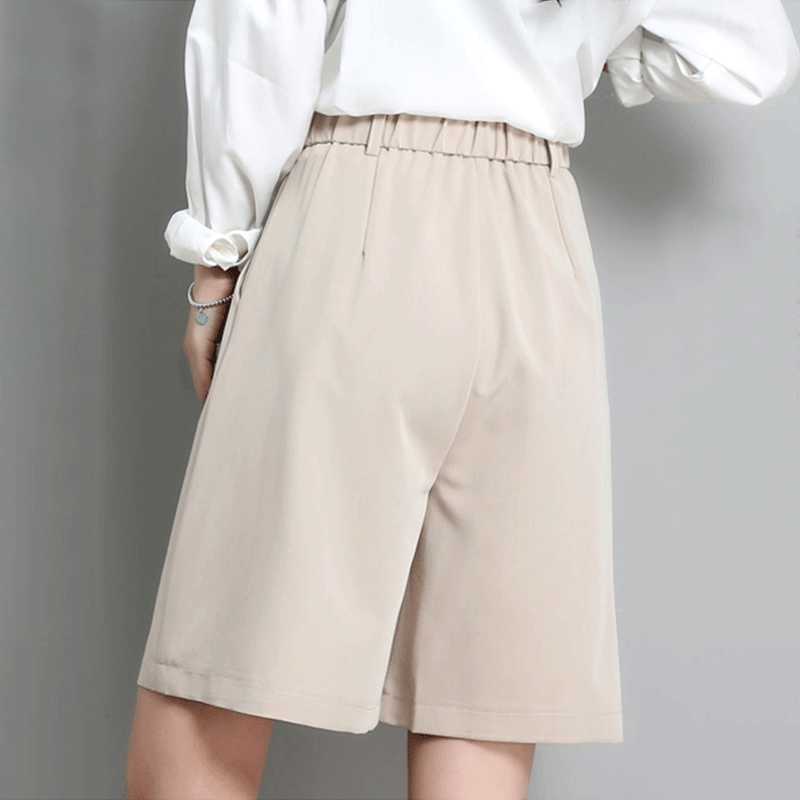 Flectit Bermuda Shorts High Waist Side Pocket Pleated Bermudas Women Student Girl Ladies Casual Outfits 210625