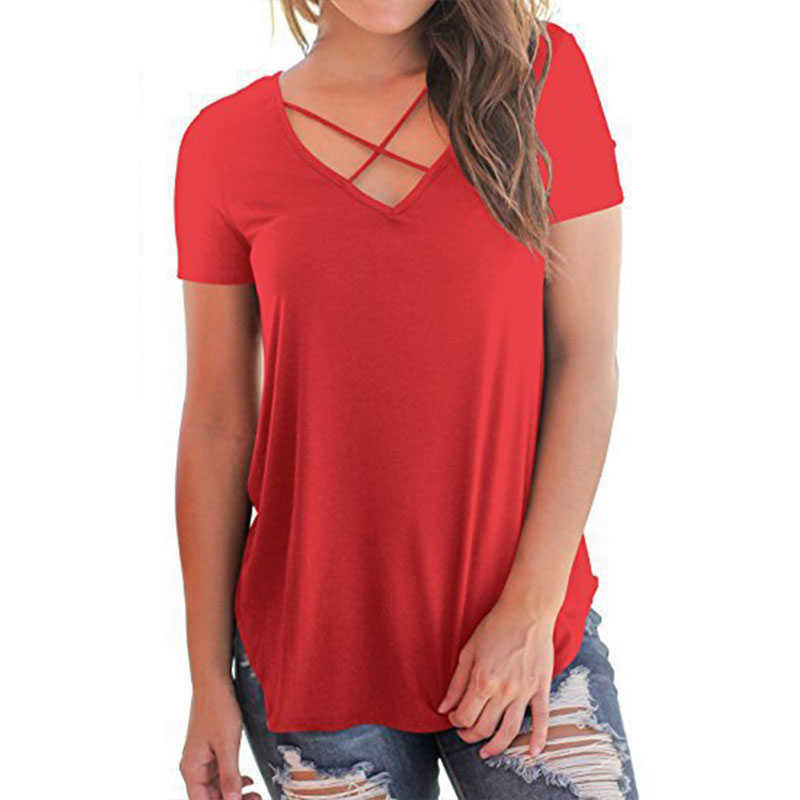 Summer Plus Size Short Sleeve T Shirt Women Front Chest Cross V-neck Tops Ladies Casual Loose Cotton T-shirt 210608, Brown
Summer Plus Size Short Sleeve T Shirt Women Front Chest Cross V-neck Tops Ladies Casual Loose Cotton T-shirt 210608, Brown