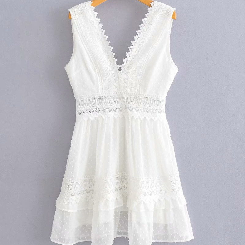 Sweet Girls Soft Cotton V Neck Dress Summer Fashion Ladies Office Women Solid Color Fringed High Waist Mini 210515