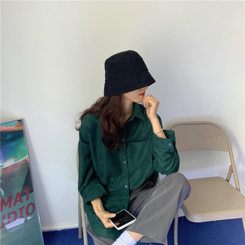 OL Shirt Women Long Sleeve Lapel Loose Fashion Solid Green Tops Casual Blouse Work Shirts Blusas Mujer De Moda 210421