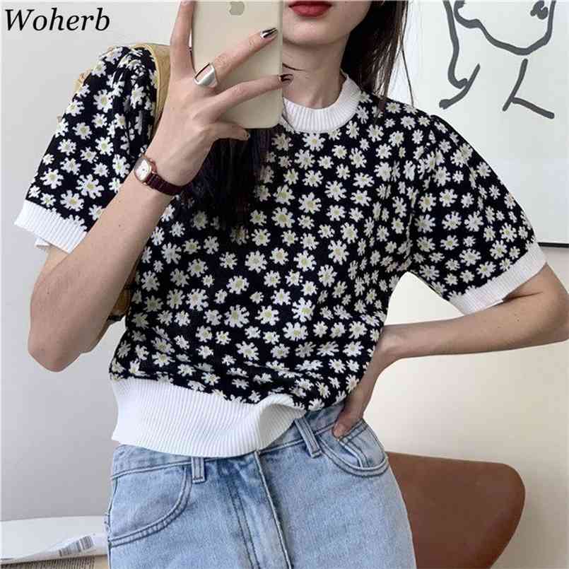 Woherb Summer Korean Fashion Thin Knitted T Shirt Women Floral Print Vintage Tops Crew Neck Short Sleeve Knitwear T-shirts 210708, Purple
Woherb Summer Korean Fashion Thin Knitted T Shirt Women Floral Print Vintage Tops Crew Neck Short Sleeve Knitwear T-shirts 210708, Purple