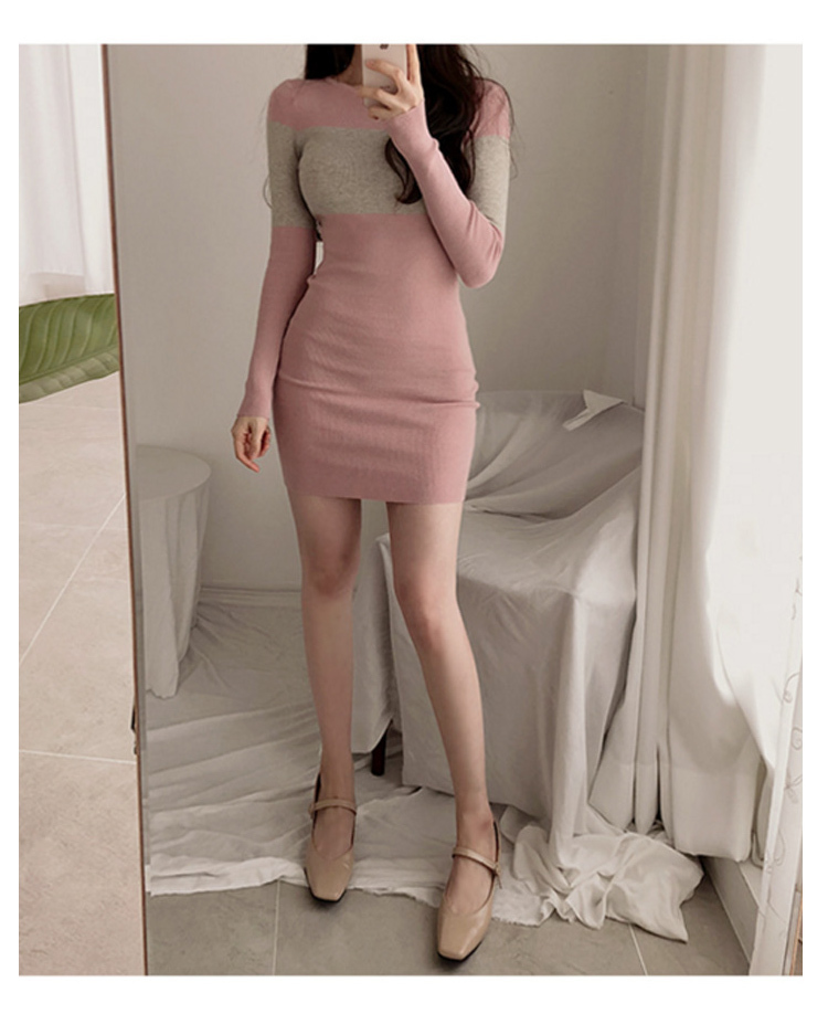 Elegant O-Neck Knitted Dress Women Autumn Tight Fitting slim Female Sweater Winter Pullovers 210506