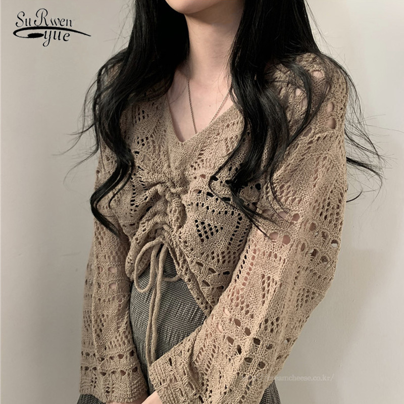 Vintage Hollow-out Knit Women Shirts Autumn Casual Loose Solid Blouse V Neck Long Sleeve Ladies Clothing Blusas 10194 210521, Red
Vintage Hollow-out Knit Women Shirts Autumn Casual Loose Solid Blouse V Neck Long Sleeve Ladies Clothing Blusas 10194 210521, Red