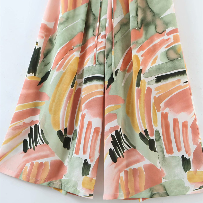 PUED Oversize Women V Neck Bow Lace Rompers Summer Fashion Ladies Beach Style Loose Female Water Print Jumpsuit 210515