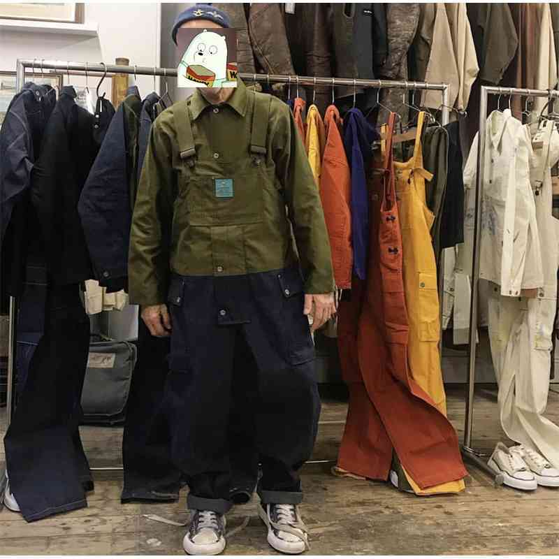 IEFB Color Matching Overalls Men's American Suspenders Trendy Braces Daddy Pants Jeans Pants Workwear Jumpsuit 9Y5505 210524