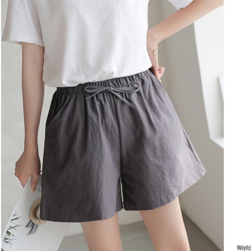 Ladies Summer Shorts Casual Solid Color Cotton Linen Women High Waist Loose Cool Women's