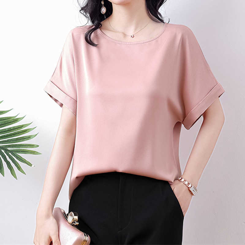 Korean Silk Women's Shirt Summer Blouses for Women Solid Oversize Pink O-neck Blouse Tops Female Vintage Basic s 210604, Luoxia powder
Korean Silk Women's Shirt Summer Blouses for Women Solid Oversize Pink O-neck Blouse Tops Female Vintage Basic s 210604, Luoxia powder