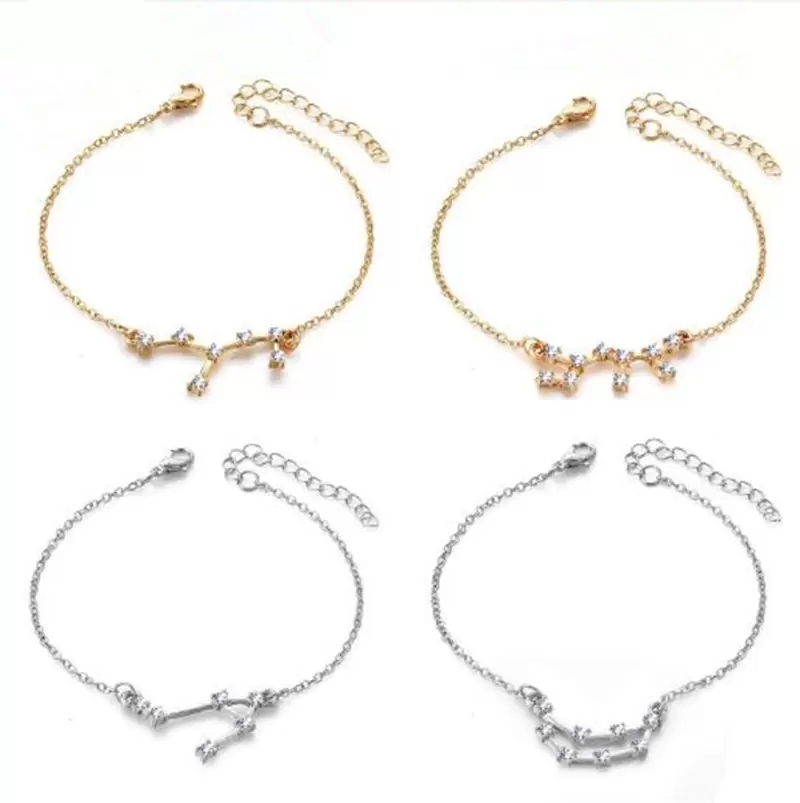 12 Constellation Horoscope Astrology Zodiac Bracelet for Women Crystal Hand Chain Cubic Zirconia Stones Bracelets Nice Jewelry Gift