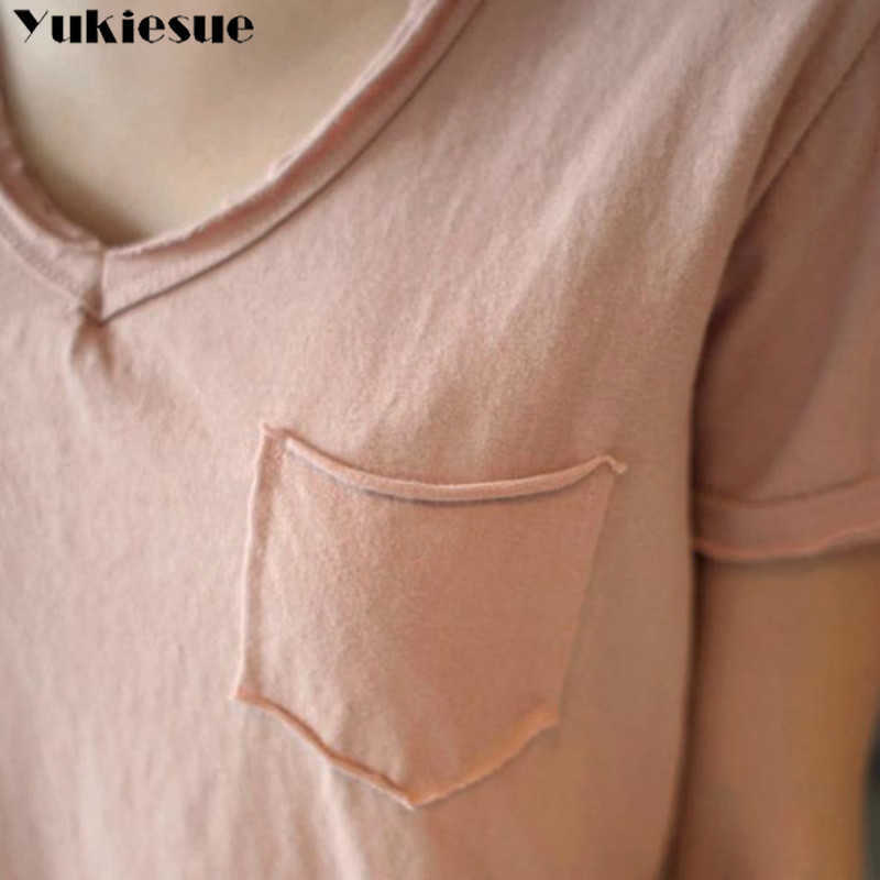 Plus Size xxl summer T Shirt Women 100% Cotton V Neck Short Sleeve T-Shirt Tops Casual Tshirt female tee shirt femme tops 210608