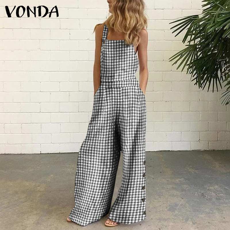 VONDA Rompers Women Jumpsuits Sexy Sleeveless Playsuits Women Wide Leg Pants Vintage Plaid Suspenders Casual Overalls, Black
VONDA Rompers Women Jumpsuits Sexy Sleeveless Playsuits Women Wide Leg Pants Vintage Plaid Suspenders Casual Overalls, Black
