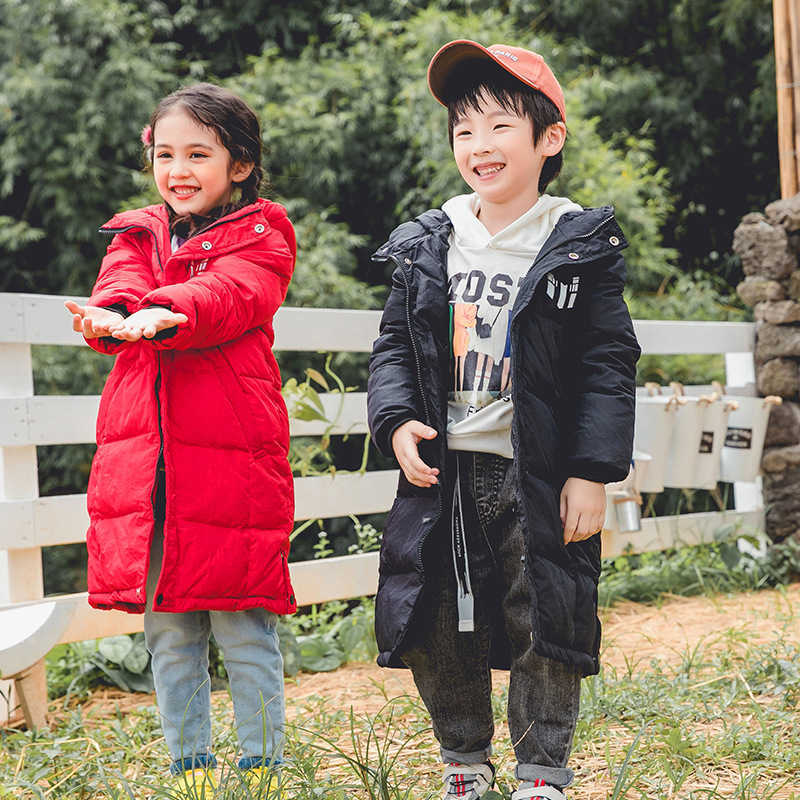 Winter Girls Long White Duck Down Jacket Children's Thick Warm Down Coat Teen Boy Kids Hooded Snow Suit TZ826 H0909