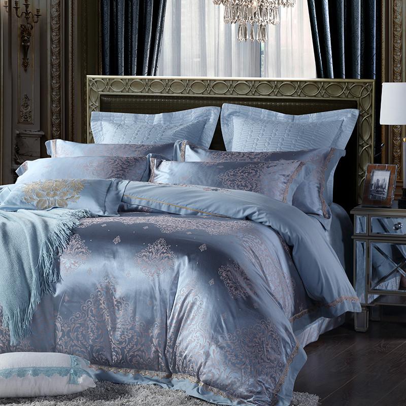 4Pcs Luxury Silver Satin Jacquard Cotton Bedspread Bedding Set Queen King Size Bed Cover Duvet Parure De Lit Sets