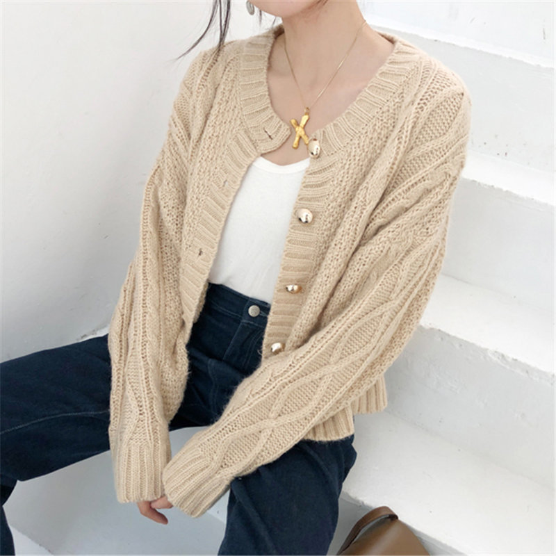 Vintage Thick Lazy Style Mohair Soft Warm Simple Retro Sweet Streetwear Autumn Coats Women Cardigans Short Sweater 210421