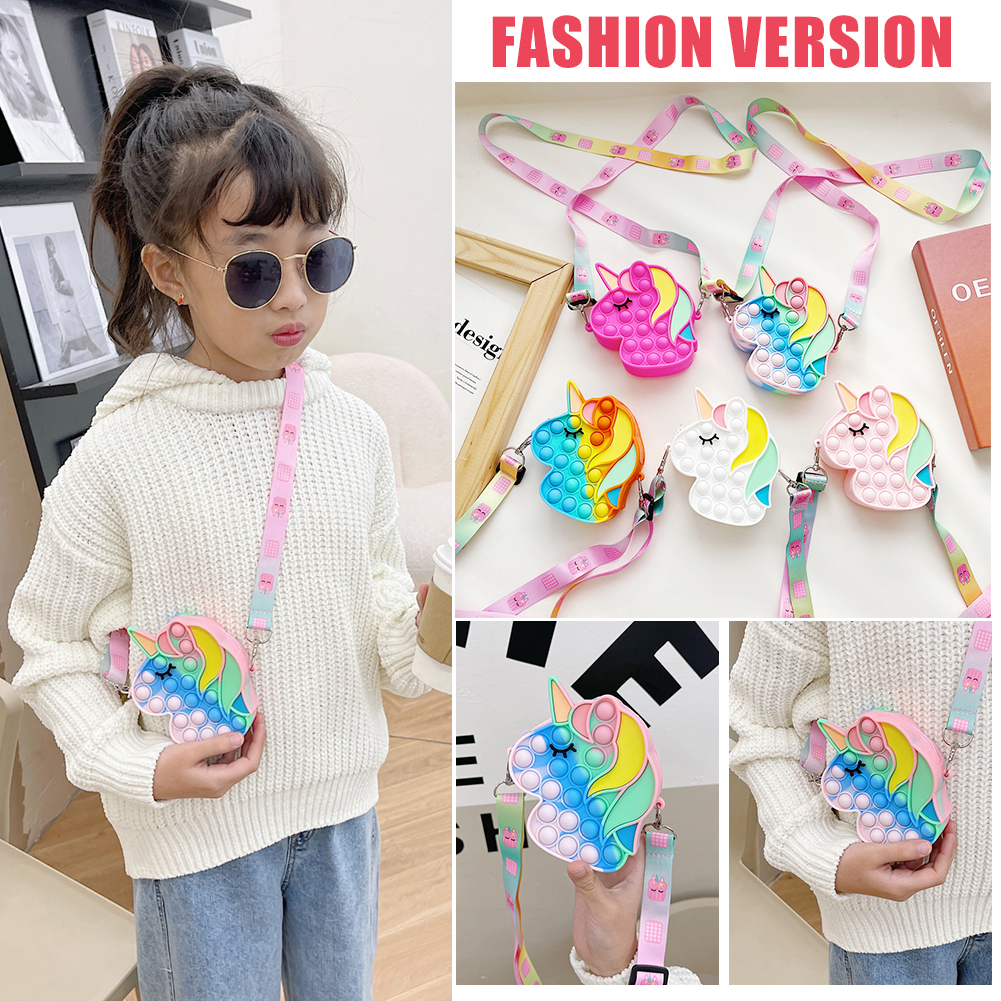 Press Sensory Decompression Fidget Toy Push Bubbles Rainbow Silicorne Shape Coin Purse Messenger Stationery Storage Bags
Press Sensory Decompression Fidget Toy Push Bubbles Rainbow Silicorne Shape Coin Purse Messenger Stationery Storage Bags