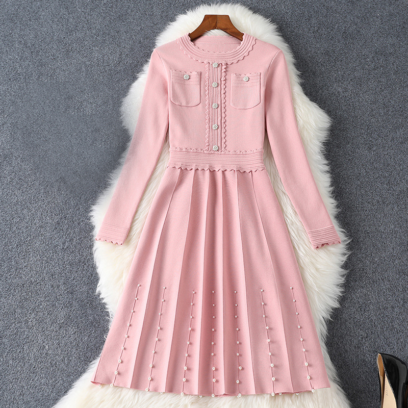 2021 Fall Autumn Long Sleeve Round Neck Pink Pure Color Knitted Beaded Pockets Pleated Knee-Length Dress Elegant Casual Dresses 21G318B395
2021 Fall Autumn Long Sleeve Round Neck Pink Pure Color Knitted Beaded Pockets Pleated Knee-Length Dress Elegant Casual Dresses 21G318B395