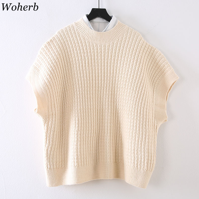Women Fashion Oversized Knitted Vest Sweater V Neck Sleeveless Side Vents Loose Female Waistcoat Chic Tops 210519