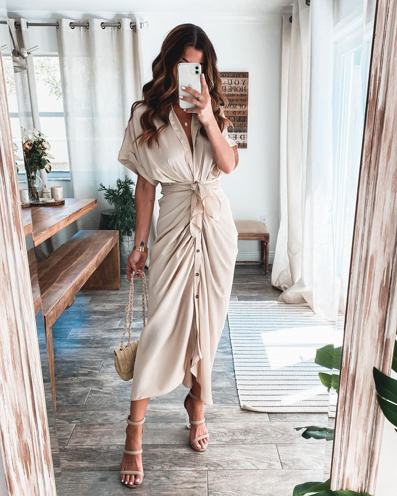 Fashion Turn-down Collar Draped Party Dresses Elegant Button Office Ladies Shirt Dress Women Summer Short Sleeve Slit Long Dress, Black;gray
Fashion Turn-down Collar Draped Party Dresses Elegant Button Office Ladies Shirt Dress Women Summer Short Sleeve Slit Long Dress, Black;gray