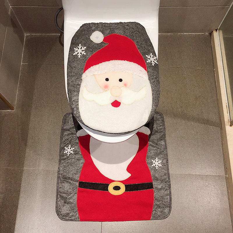 Christmas Santa Claus Toilet Cover Floor Mat 2-Piece Set Water Tank Cover Paper Towel Cover Christmas Ornaments
