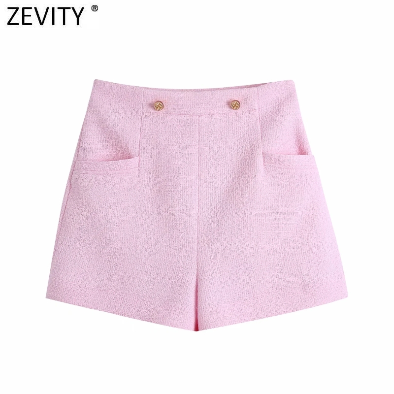 Zevity New Women Fashion Button Decoration Pink Tweed Woolen Hot Shorts Femme Streetwear Chic Side Zipper Pantalone Cortos P1019, As pic p1019bb
Zevity New Women Fashion Button Decoration Pink Tweed Woolen Hot Shorts Femme Streetwear Chic Side Zipper Pantalone Cortos P1019, As pic p1019bb