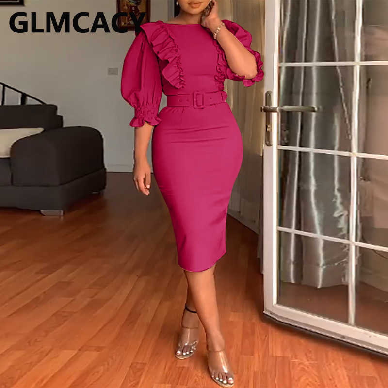 Women Classy Bodycon Dress Elegant Office Ladies Midi Dresses 210702