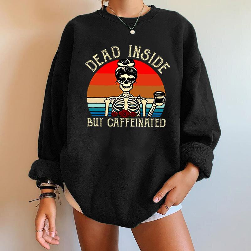 Women's Hoodies & Sweatshirts Dead Inside But Caffeinated Skull Skeleton Print Funny Women Sweartshirts Round Neck Drop Shoulder Autumn Wint, Black
Women's Hoodies & Sweatshirts Dead Inside But Caffeinated Skull Skeleton Print Funny Women Sweartshirts Round Neck Drop Shoulder Autumn Wint, Black