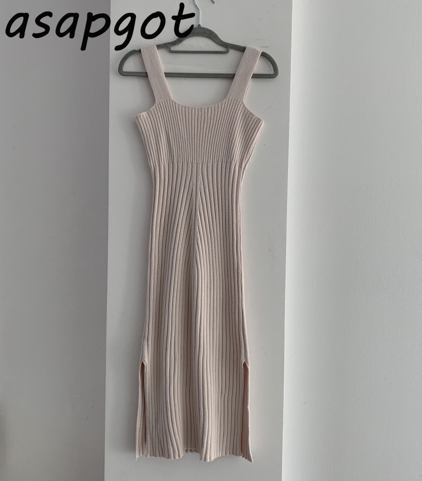 Temperament Autumn Winter Solid Knit Cardigan V Neck Sweater Jacket Side Split Vest Dress Knitted Women Sexy Fashion 210429