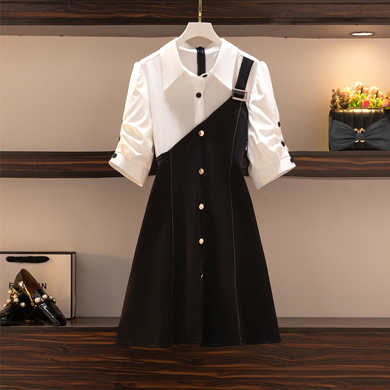 Summer Korean Style False Two-Piece White And Black Patchwork Shirt Dress For Woman Half Sleeves Turn-Down Collar Dresses 210519
Summer Korean Style False Two-Piece White And Black Patchwork Shirt Dress For Woman Half Sleeves Turn-Down Collar Dresses 210519