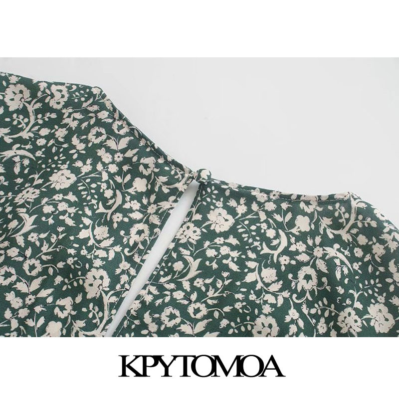 Women Chic Fashion Floral Print Gathered Midi Dress Short Ruffled Sleeves Back Zipper Female Dresses Mujer 210420