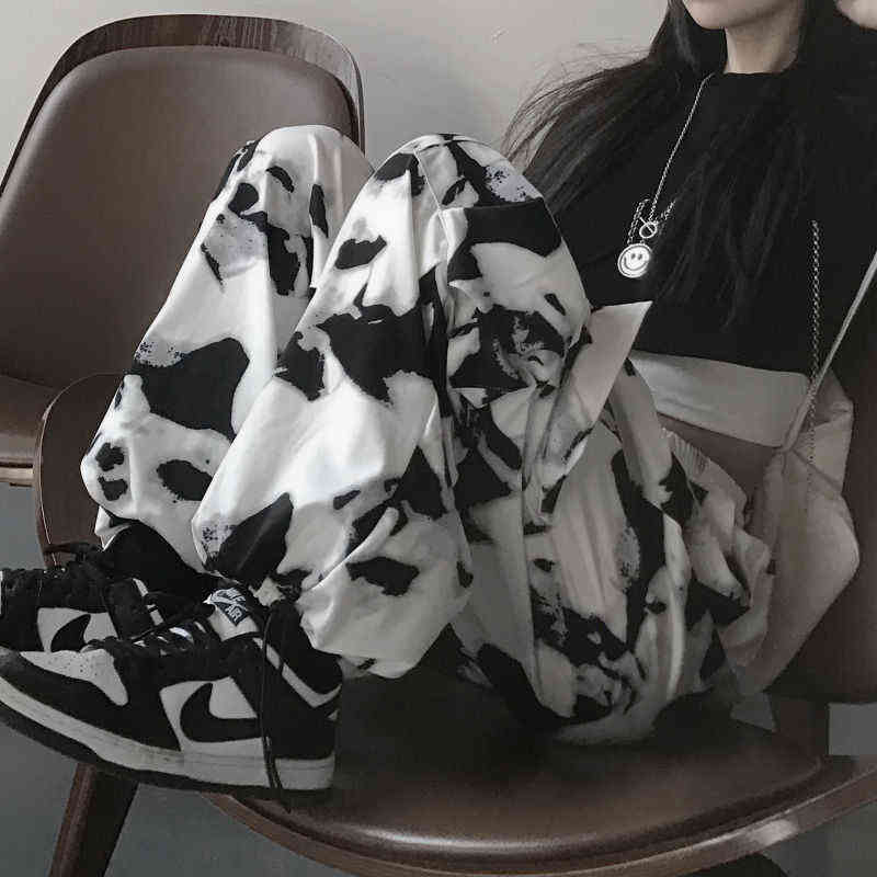HOUZHOU Cargo Pants Tie Dye Harajuku Streetwear Women Wide Leg High Waisted Trousers Punk Oversize Aesthetic Korean Fashion 211124