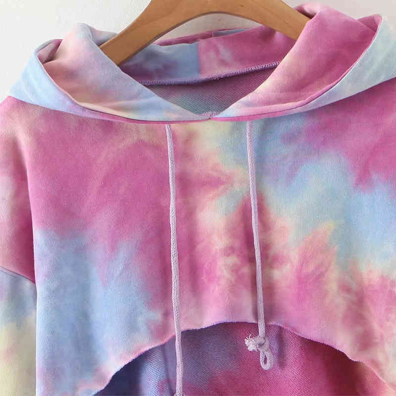 Streetwear Colorful Hoodies Women Batwing Long Sleeve Loose Hooded Sweatshirt Drawstring Irregular Short Hoodies Lady 210414