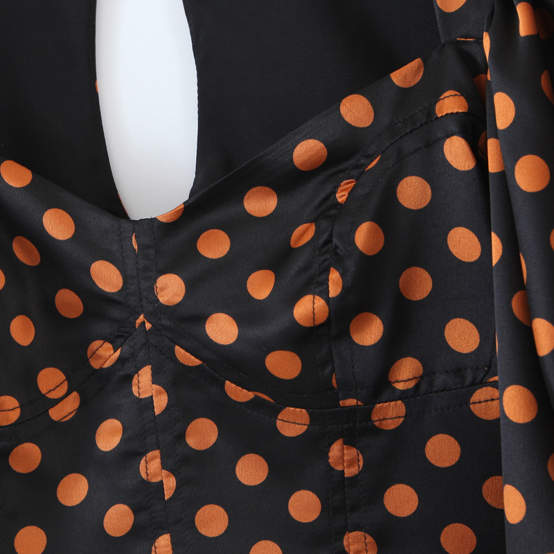 Vintage France Retro Long Lantern Sleeve Polka Dot Print Cropped Shirt Women Hollow Out Slim Waist Short Blouse Girl's Tops 210429