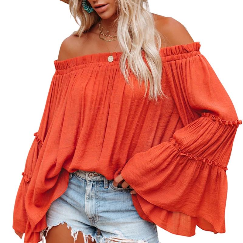 Women's Blouses & Shirts Candy Color Off Shoulder Crop Tops Women Summer Solid Flare Sleeve Lady Sexy Slash Neck Beach Blouse, White
Women's Blouses & Shirts Candy Color Off Shoulder Crop Tops Women Summer Solid Flare Sleeve Lady Sexy Slash Neck Beach Blouse, White