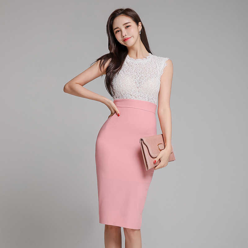Women's dress summer Korean version temperament round neck sleeveless lace stitching Lace Office Lady 210603, Clear
Women's dress summer Korean version temperament round neck sleeveless lace stitching Lace Office Lady 210603, Clear