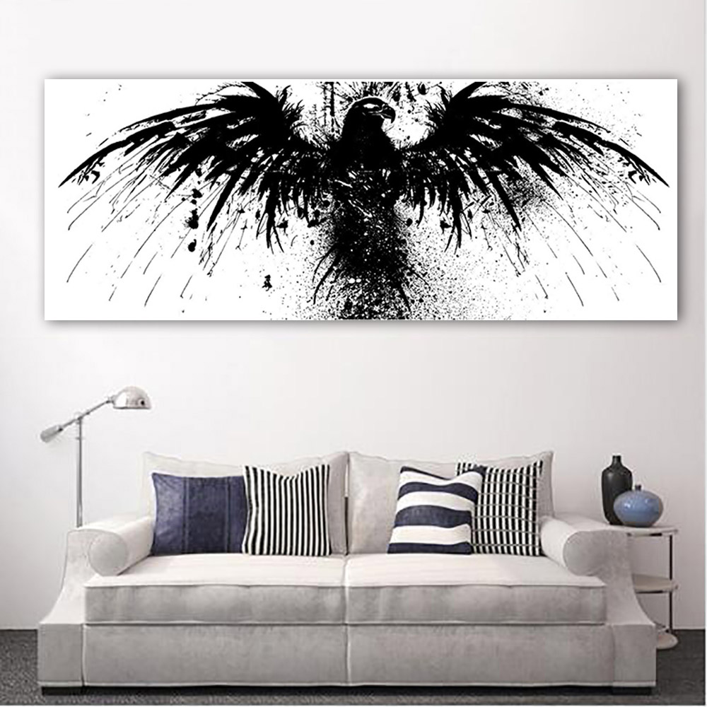 Abstract Black White Eagle Wing Animal Painting Wall Art For Living Room Canvas Print Decorative Picture Poster Prints No Frame