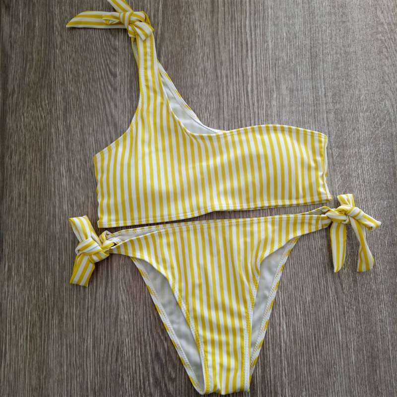 Plaid Sexy Bikini Set One Shoulder Swimwear Women Swimsuit Female Bathing Suit Separate Push Up Bikinis Bandage Beach 210520