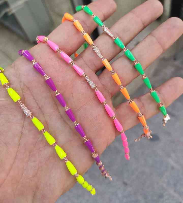 High Quality Gold Color Summer Winter Selling Rainbow Colorful Jewelry Neon Enamel Bullet Beaded Bracelet 220117