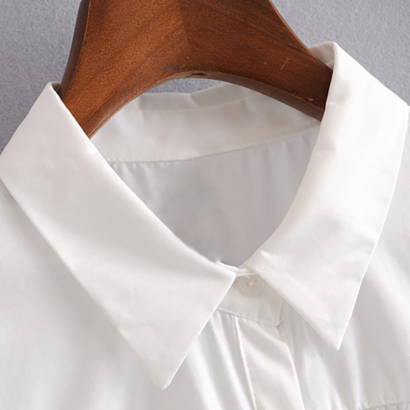 Casual White Mini Dress Women Lantern Short Sleeve Female Fashion Pleated Turn Down Collar Plus Size Ladies es Robe 210515