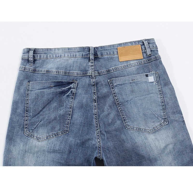 KSTUN Mens Light Blue Jeans Shorts Slim Fit Jeans Men Stretch Summer Denim Short Pants Fashion Leisure Male Jeans Quality Brand X0621