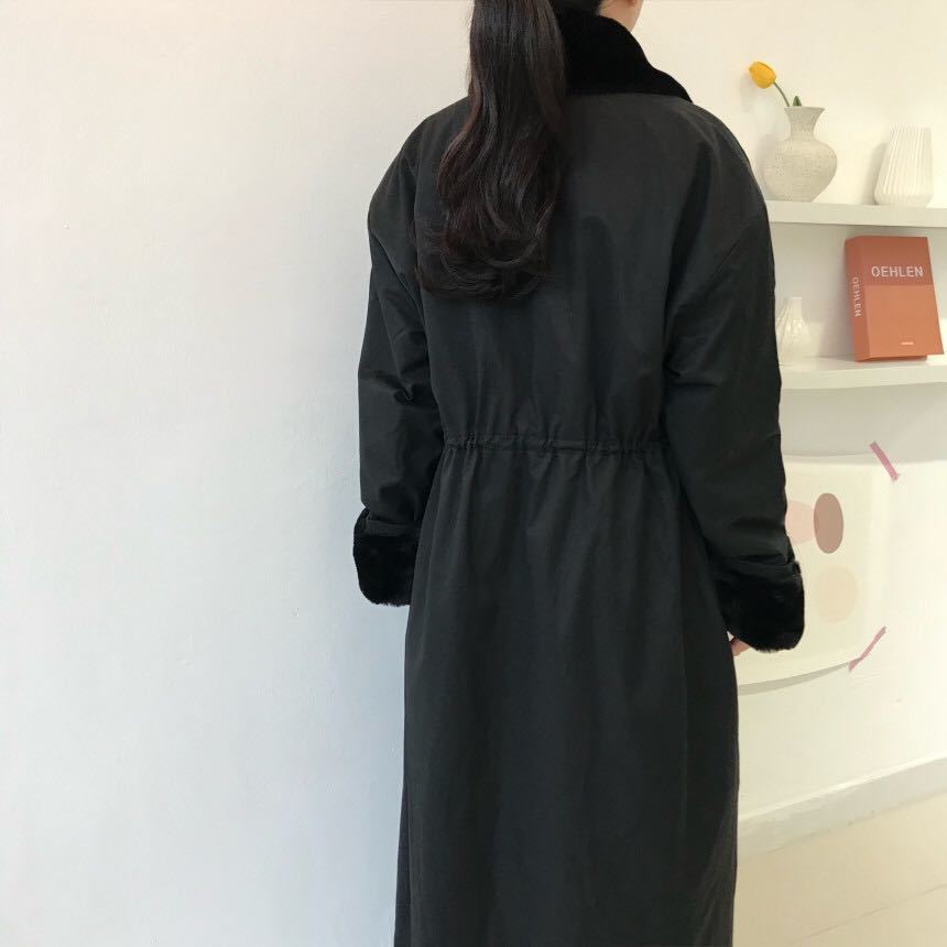 OL Winter Warm Coat Women Long Parkas Vintage Elegant Lapel Faux Rabbit Fur Stitching Loose Female Overcoat 210421