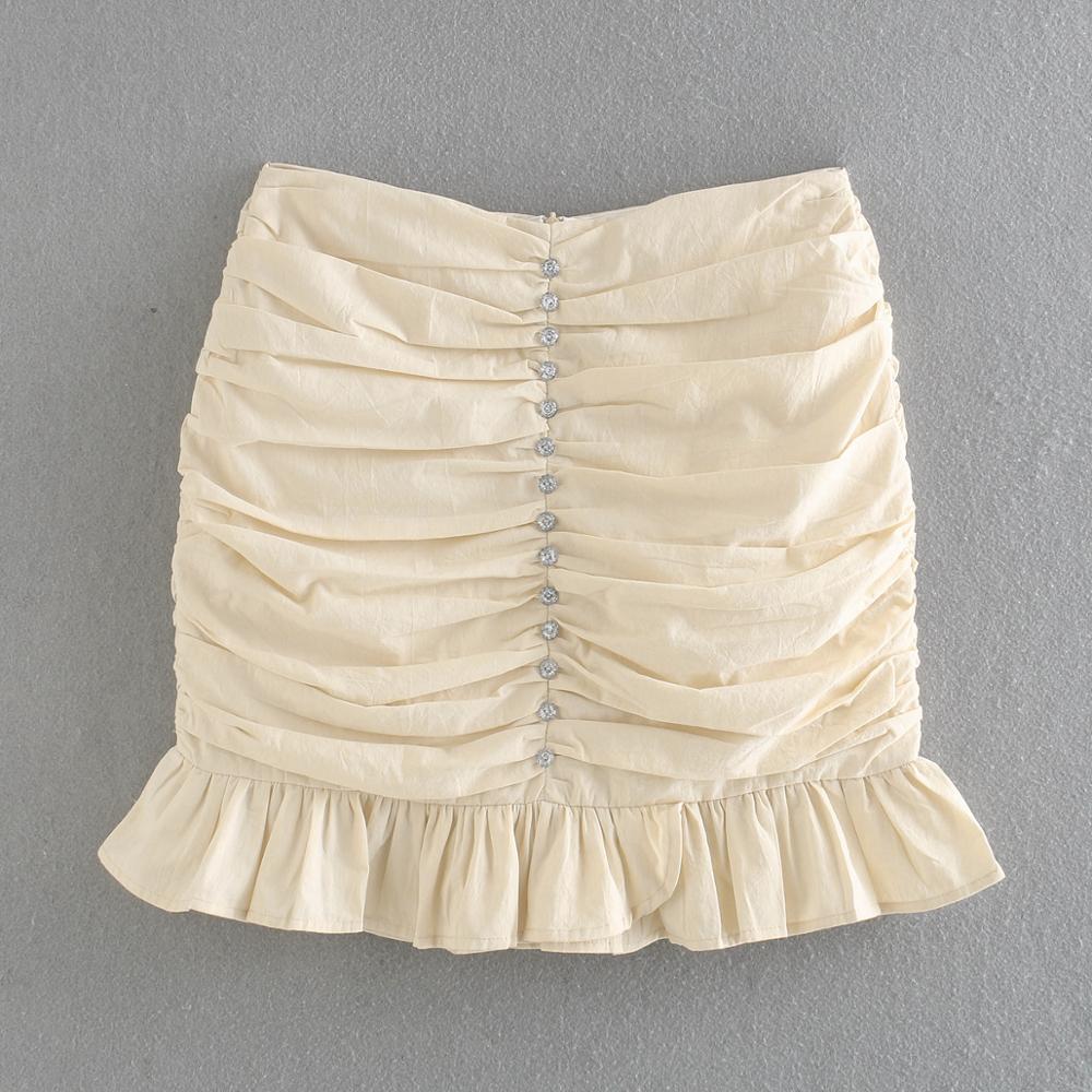 women diamond jewelry ruffles skirts fashion ladies pleated back zipper above knee skirt sexy female vintage style 210521