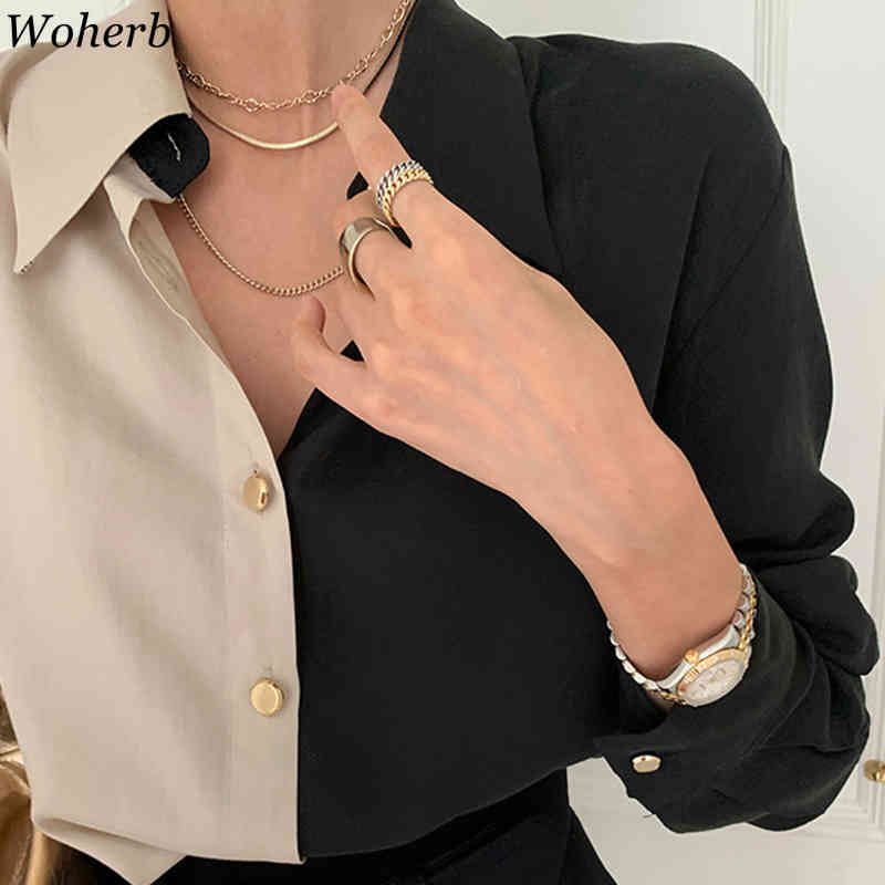 Vintage Women Blouses Turn-down Collar Contrast Color Shirts Tops Loose Casual Single Breasted Blouse Blusas Femme 4H247 210519