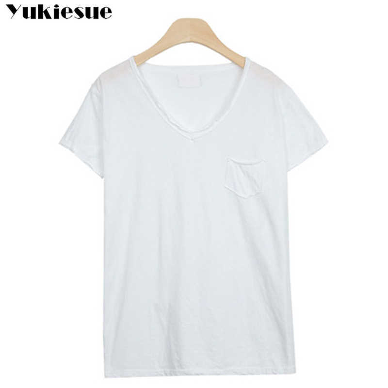 Plus Size xxl summer T Shirt Women 100% Cotton V Neck Short Sleeve T-Shirt Tops Casual Tshirt female tee shirt femme tops 210608