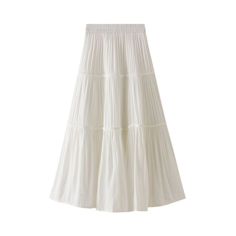 Korean Style Quality Long Skirt For Women New Solid Leisure A-line Cake Skirts Spring Autumn Winter Fashion Pleated Skirt 210415