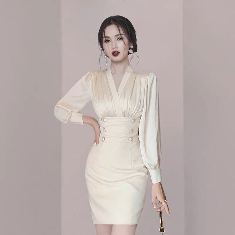 Women Office OL Full Sleeve Mini Pencil Work Dresses High Waist Patchwork Bodycon Double breasted Slim Dress Vestidos 210518