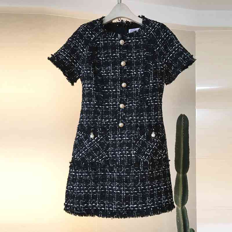 Arrival Winter Runway Short Sleeve Plaid Tweed Dress Autumn Chic Women Elegant Vintage Casual Woolen Dresses Vestido 210520