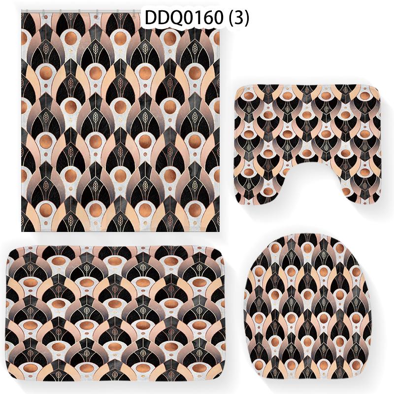 Geometry Home Bathroom 4-piece Non-slip Foot Mat Toilet Decoration Set Shower Curtain Products Bath Mats