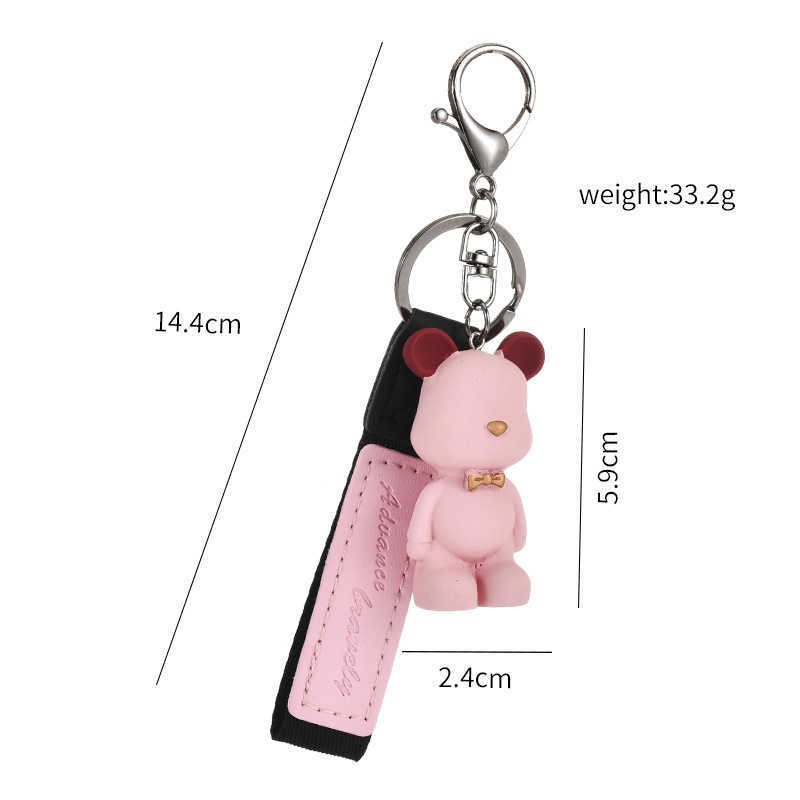 Key Rings New Cartoon Fighting Dog Cute Bear Keychain Creative Couple Pocket Pendant Car Leather Keyring G230525
