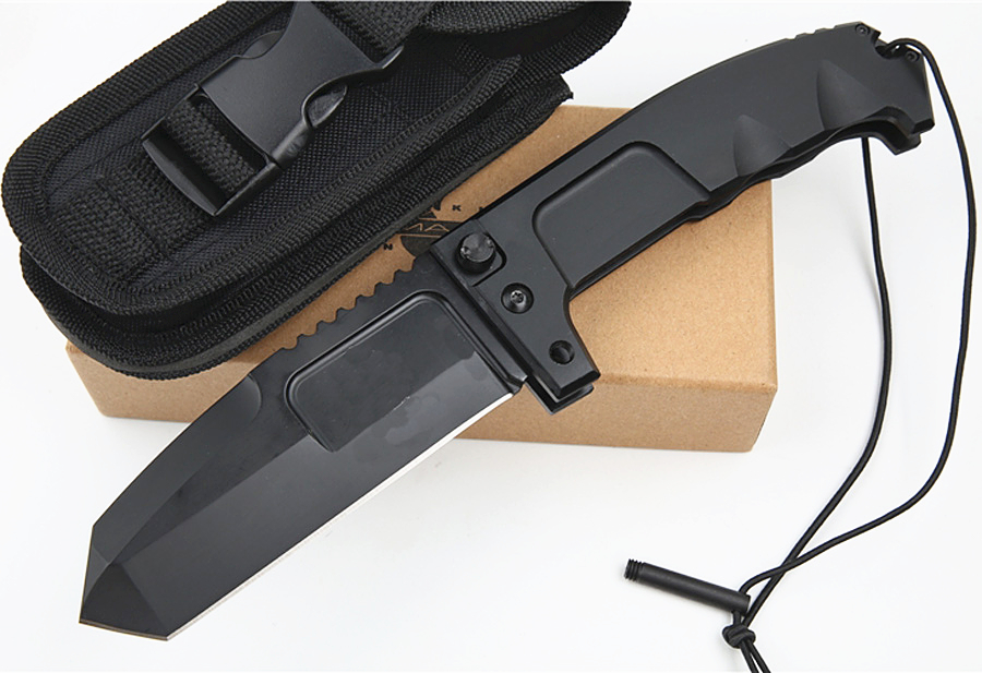 Promotion Strong Survival Tactical folding knife 440C Titanium Coated Tanto Point 6061-T6 Handle With Nylon Sheath and Retail Box Package
Promotion Strong Survival Tactical folding knife 440C Titanium Coated Tanto Point 6061-T6 Handle With Nylon Sheath and Retail Box Package