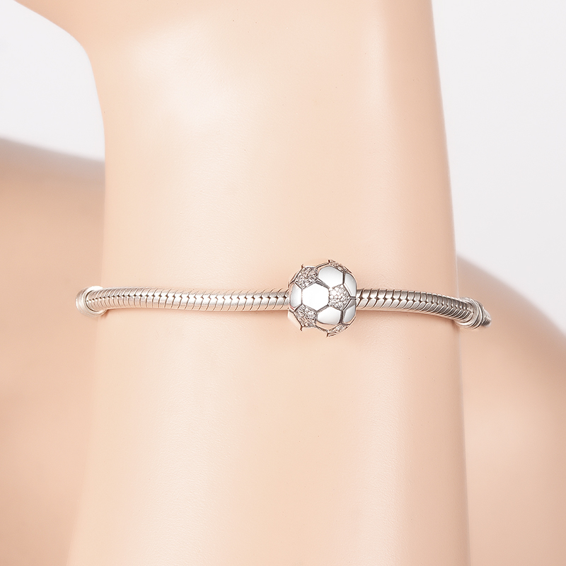 Summer Collection 925 Sterling Silver Sparkling Football Soccer Beads Fit Original Pandora Charms Bracelet Jewelry